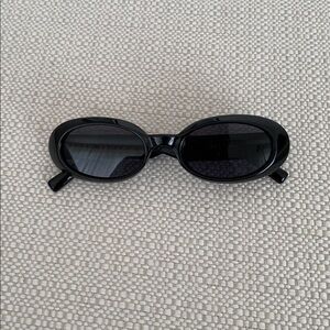 Le Specs Black Oval Sunglasses with Navy Case